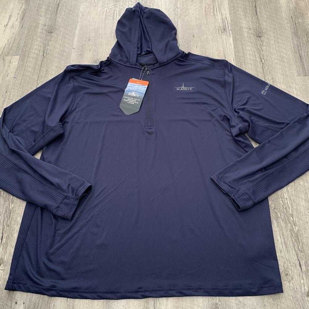 Habit Catalpa Falls Hooded Performance Layer Shirt Mens XL Blue Wicking NEW
